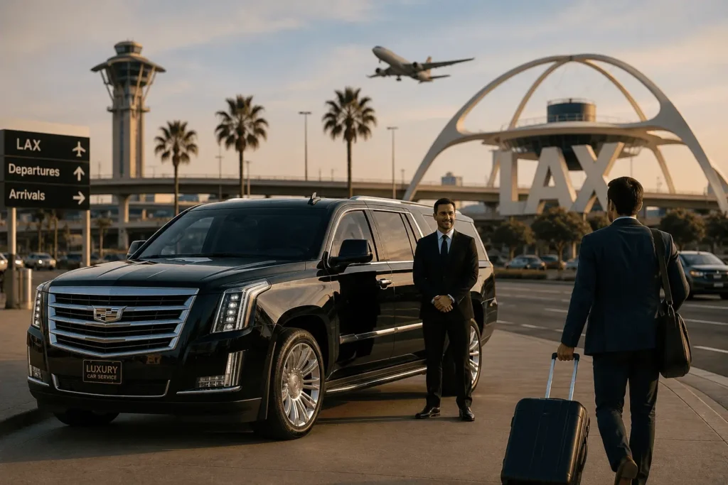 Car service to LAX cost with luxury black SUV airport pickup near LAX terminal