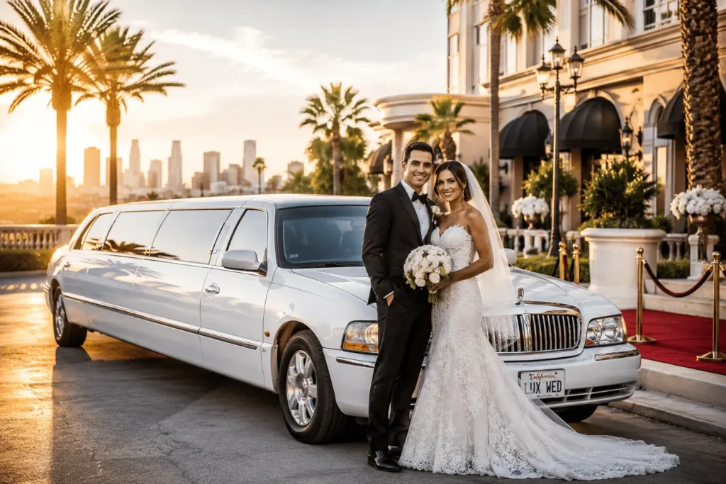 Wedding Limo Cost in Los Angeles luxury limousine for bride and groom